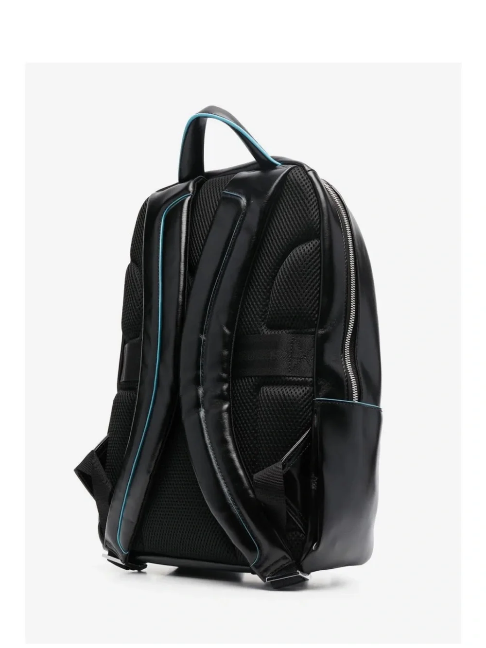 Piquadro Leather Backpack with Blue Trim